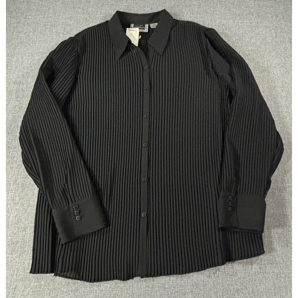 Maggie Barnes Women Vintage Pleated Button Down Blouse 16W Black Plus Size NWT